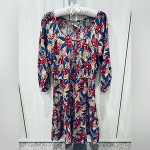 Lucky Brand Floral Midi Dress - Red and Blue